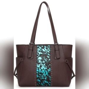 GORGEOUS Cowhide Leather Montana West Marble Turquoise Shoulder Bag